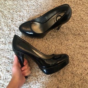 Glossy black high heels